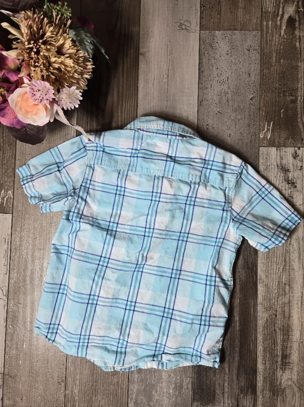 Gymboree Boys Blue and White Plaid Short Sleeve Buttondown Shirt Size Small 5-6